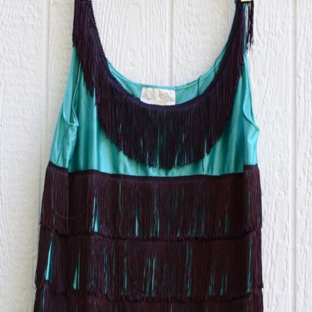 Charades teal and black flapper dress